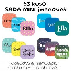 NÉGYZETES MINI KÉSZLET - névcímkék több gyereknek 17x17 mm (63 db)