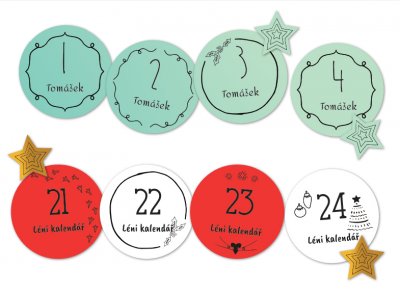 CALENDAR DE ADVENT autocolante 30 mm (24+8 buc.) - Crăciun