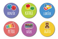 NAŽEHLOVACÍ ŠTÍTKY HRAČKY jmenovky nejen do školky 20mm (48ks)