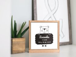 NEGRU pe ALB Poster cu datele nașterii 30x30 cm