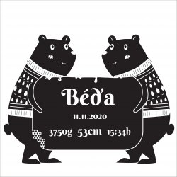 NEGRU pe ALB Poster cu datele nașterii 30x30 cm