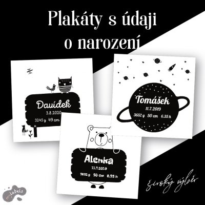 FEKETE a FEHÉREN Poszter születési adatokkal 30x30 cm