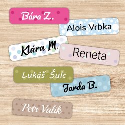 Vasalható címkék PÖTTYÖK ruhákra 40x10 mm (45 db)