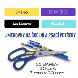 MA - TÉGLALAP SZÍNES névcímkék íróeszközökre 30x7 mm (40 db)
