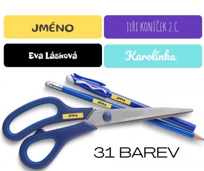 MA - TÉGLALAP SZÍNES névcímkék íróeszközökre 30x7 mm (40 db)