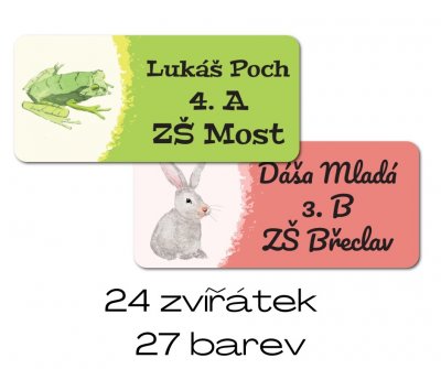 Vasalható Akvarell ÁLLATKÁK névcímke 45x20 mm (24 db)