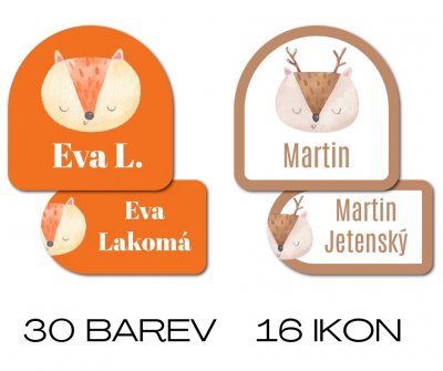 ÁLLATFEJECSKÉK - KÉSZLET - névcímkék (40 db)