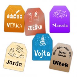 Karácsonyi névcímkék ajándékokra, GIFT készlet 32x43 mm (16 db)