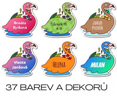 MA - Etichetă cu nume termoadezivă FLAMINGO 32x32 mm (10 buc.)