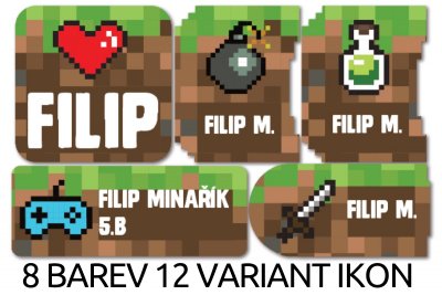 PIXELART set de etichete cu nume (40 buc.)