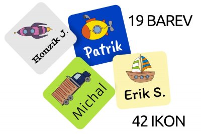 MA - AUTA+ MINI štítky 20x20mm (24ks)
